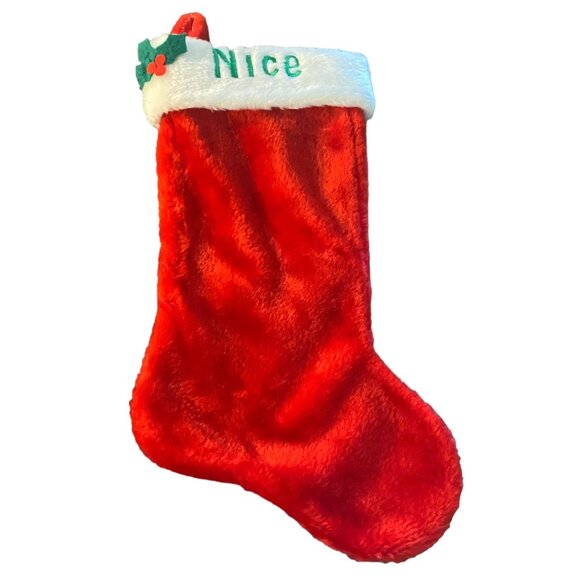 Vtg Christmas Naughty & Nice 2 Sided Reversible Christmas Stocking 17" Soft - Picture 3 of 8